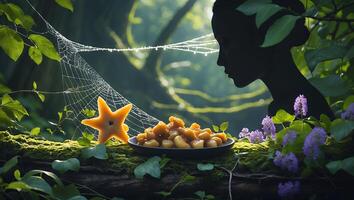 Autumnal Arrangement with Carambola and Gnocchi in Enchanted Forest Setting photo