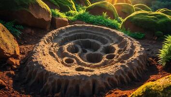 Sand Art Formation Ground Level View with Mossy Rocks Nature Setting photo