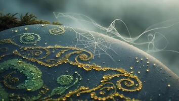 Detailed Orb Decorated with Golden Swirls and a Cobweb Design photo