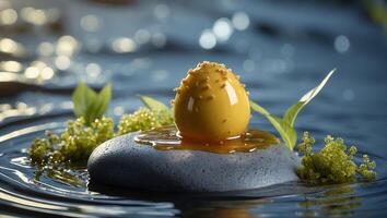 Elegant Still Life with Sphere on Stone in Water Setting photo