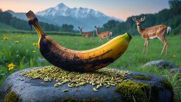 A banana that is rotten on the ground photo