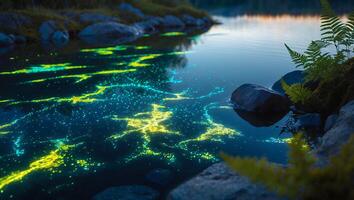Glowing Bioluminescence in Water Creating Magical Patterns at Dusk Nature photo