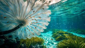 Underwater Scene with Coral Reef and Fish in Tropical Waters photo