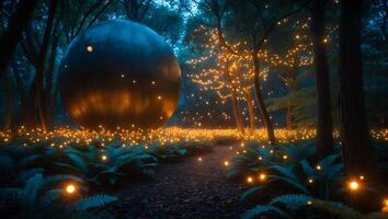 Mystical Forest Glowing with Lights and Large Sphere Artwork photo
