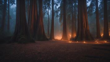 Exploring Giant Redwoods Forest with Ambient Light on Forest Floor photo