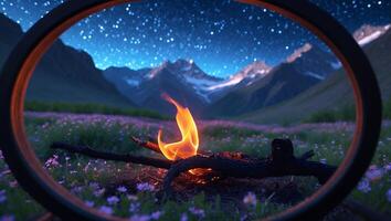 Night Campfire in Mountain Meadow photo