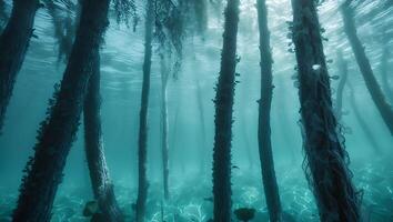 Underwater Forest with Sunlight Through Water photo