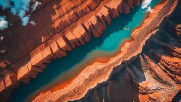 River Through Canyon From Above with Bird Flying photo
