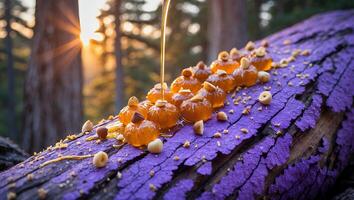 Honey Drop with Nut on a Colorful Wood in Nature photo