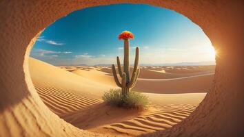 Cactus Flower in Desert Landscape photo