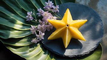 Carambola Fruit with Flowers and Leaf photo