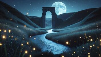 Landscape with Ruins and Moon Over River photo