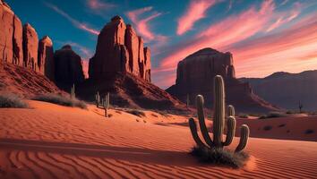 Desert Landscape with Cactus and Sandstone Formations photo