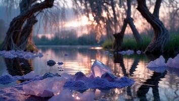 Crystal in Water at Sunset by Trees photo