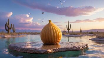 Spiky Fruit on Rock in Desert Water photo