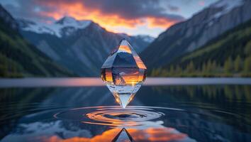 Crystal Over Lake at Sunset in Mountain Landscape photo