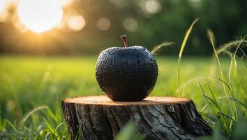 Black Apple on a Wood in a Field photo