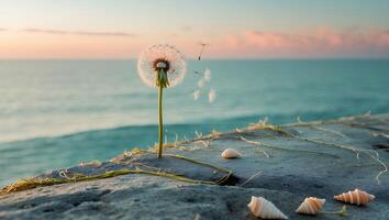 Dandelion Seed Ocean View at Sunset photo