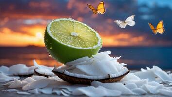 Lime and Coconut with Butterflies at Sunset photo