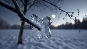 Crystal on Branch in Winter Snow Landscape Scenery photo