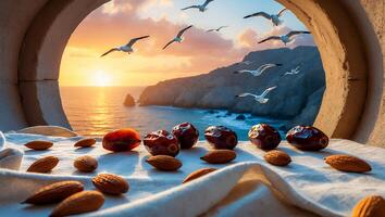 Dates and Almonds with Sunset Ocean View photo