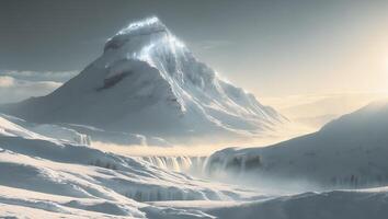 Snowy Mountain Waterfall Landscape View photo