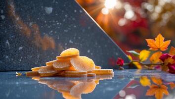 A pile of orange slices on a table photo