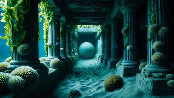 Underwater Ruin with Column and Algae photo