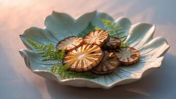 Grilled Pineapple Slice on Decorative Plate with Fern photo