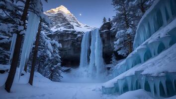 Winter Waterfall Scene with Snow and Ice photo