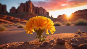 Yellow Flower in Desert Landscape photo