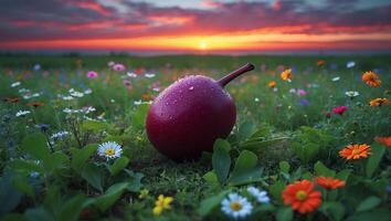 Red Bulb on Field During Sunset photo