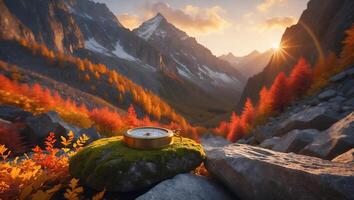 Compass in Mountains with Autumn Trees photo