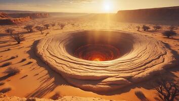 Desert Hole with Glowing Center in Arid Landscape photo