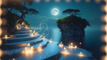 Stairway with Crystals to the Moon at Night photo