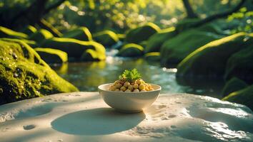 Chickpea and Parsley Bowl Near River Rocks photo