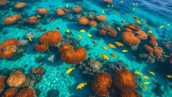Coral Reef Ecosystem with Colorful Fish in Clear Turquoise Water photo