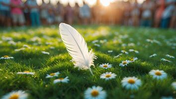 Feather on Daisy Meadow at Sunset photo