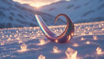 Horn Object on Snow with Crystal and Sunset View photo