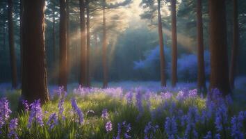 Bluebell Flowers Forest Sunlight photo