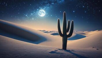 Cactus in Desert Under Moonlight Starry Sky photo
