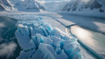 Glacier Ice Formation in Arctic Landscape with Snow-capped Mountain Range photo
