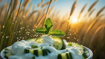 Refreshing Cucumber Yogurt Dip with Mint and Golden Sunlight photo