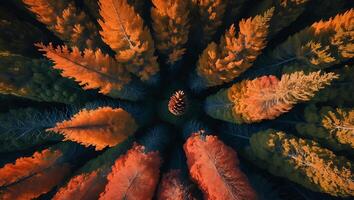 Aerial View of Forest Canopy with Pine Cone in the Center photo