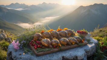 Stuffed Sweet Potatoes on Mountain Top Picnic with Scenic Views photo