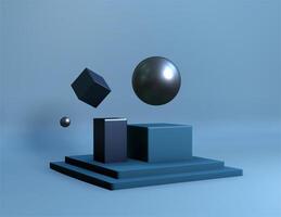 3d rendering of a sphere and cube on a blue background photo