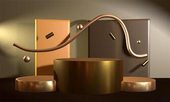 Curved Gold Podium with Abstract Elements in 3D photo