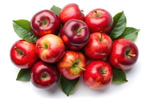 Fresh red apples arranged beautifully on a white background photo