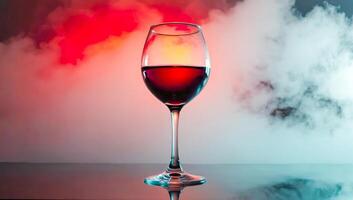 Glass of natural red wine with dramatic lighting and smoky background, creating moody and luxurious atmosphere. Perfect for wine branding, events, fine dining, nightlife, and elegant visuals photo