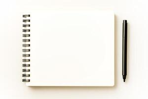 Blank Spiral Notebook With Pen On Minimal Background For Design Mockups, Note-Taking Visuals, Creative Planning Templates, And Branding Presentations In Modern Workspace Style photo